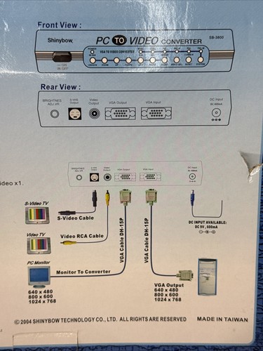 Shinybow PC to Video Converter SB-3800 VGA to TV VCR P2V Adapter - Picture 7 of 7