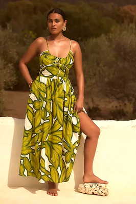 Anthropologie Celandine Sleeveless Scoop-Neck Midi Dress Green Tropical XL  NWT | eBay