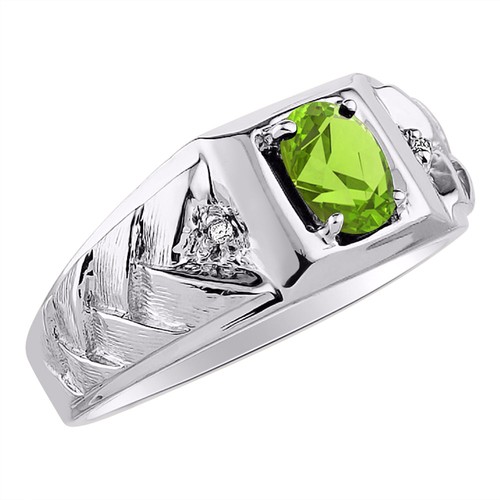 Rylos 14k White Gold Ring Peridot & Diamond 7X5MM Gemstone August Birthstone - Picture 2 of 2