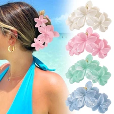 4 Pcs Large Flower Claw Clips for Women – Hawaiian Plumeria Hair Accessories