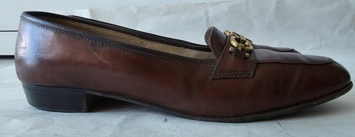 Salvatore Ferragamo Women's Loafers Gancini Gold Buckle Leather Brown Size 9 - Picture 11 of 15