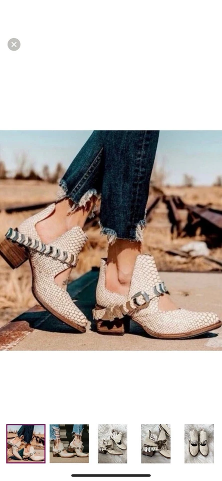 Botín Freebird by Steven Hoja Blanco Serpiente Cuero Repujado Botín Bajo Talla 8 Foto 2 de 4