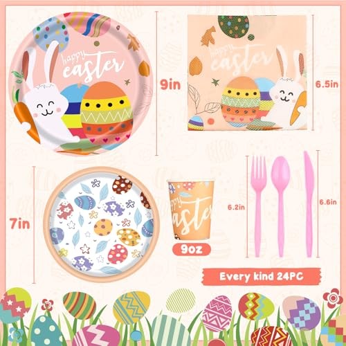 Easter Party Supplies, 168Pcs Easter Party Tableware, Happy Easter Bunny Egg - Foto 2 di 7
