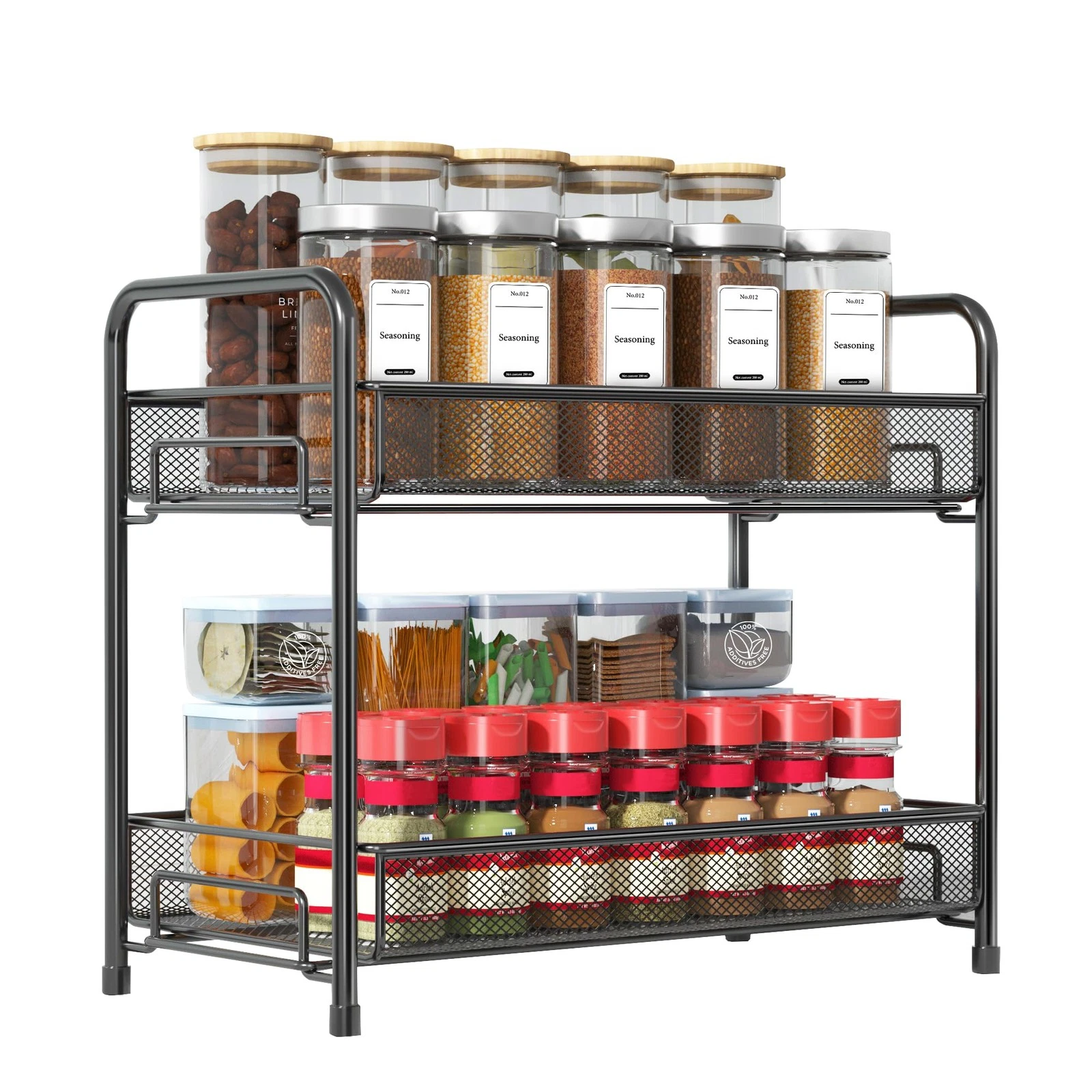 Spice Rack Organizer for Countertop,2-Tier Foldable Metal Rust-Proof Standing...