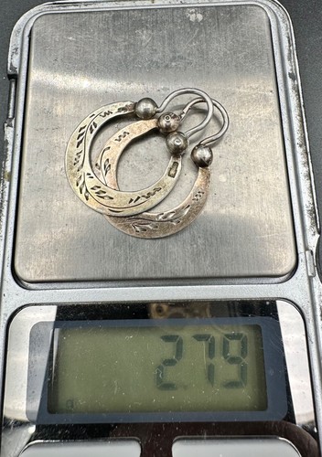 Vintage 1940s jewelry Ethno earrings Antique Ukraine SILVER 875 Kalachi Etched - Picture 13 of 20
