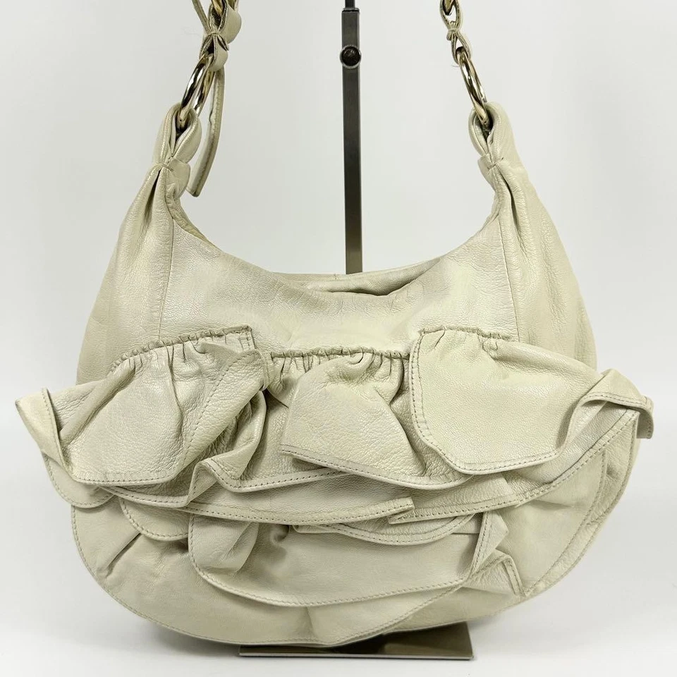 YVES SAINT LAURENT Rive Gauche “Nadja” One Shoulder Leather Bag Beige Used Japan - Image 2 of 4