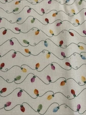 Christmas Holiday Multicolor Light Strings On White Cotton Fat Quarter 18”x21”