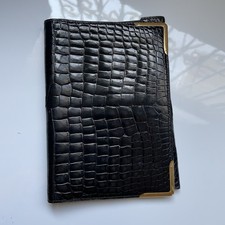Hermes Paris Rare Vintage Black Crocodile Leather Unisex Wallet Gold Corners