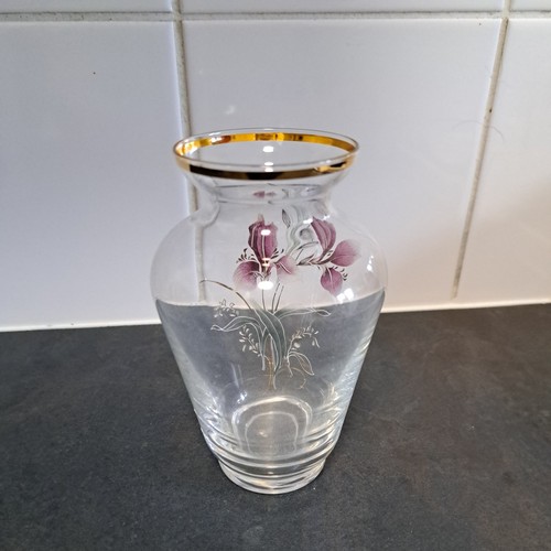 BOHEMIAN Hand Made Lilly Crystalex Glass Vase with Gold Trim 6" - Picture 10 of 11