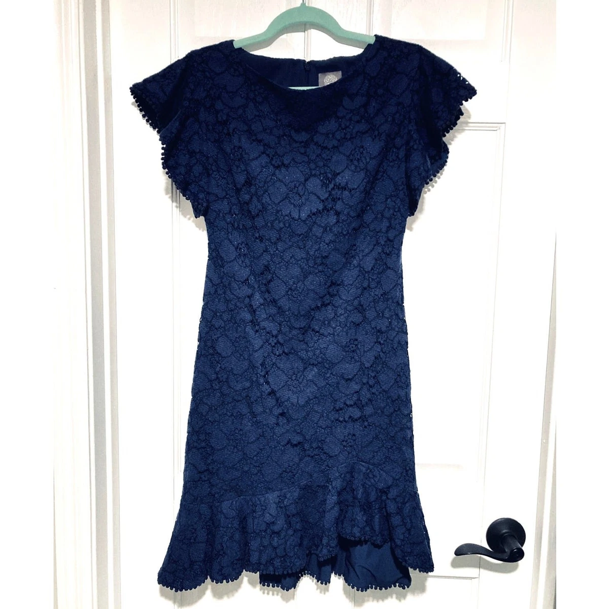 vince camuto navy lace dress Vince Camuto Navy Blue Lace Fit & Flare