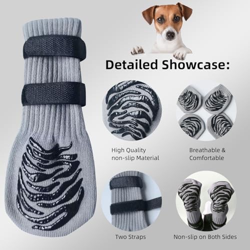 Anti-Slip Dog Socks with 2 Adjustable Straps, Suitable for Hardwood Medium - Picture 7 of 8