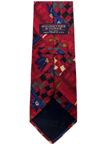 Roundtree & Yorke All Silk Neck Tie Red Abstract Floral Hand Sewn 57.25"x 4" - Picture 3 of 6