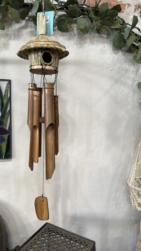 Bamboo Round Tiki Hut Birdhouse Wind Chime 22" - Picture 5 of 6
