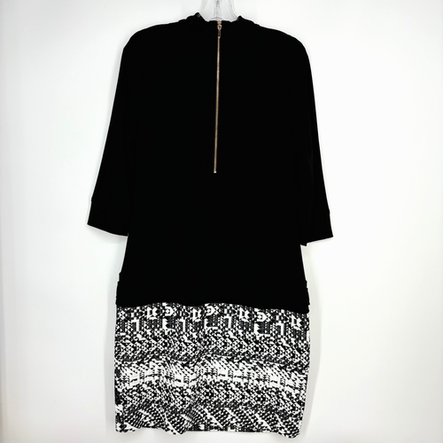 Joseph Ribkoff Womens Size 10 Knit Dress Black White Gray Geometric Drop Waist - Picture 5 of 10