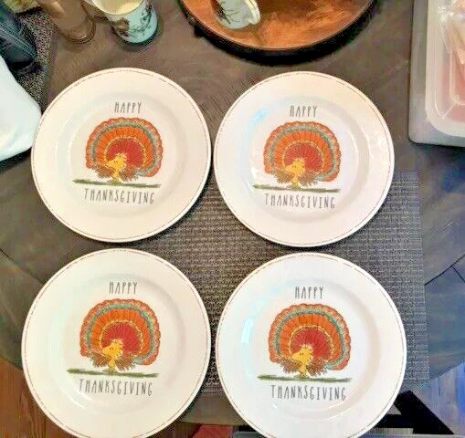 Disney Snoopy Pottery Barn Holiday Peanuts Plate Thanksgiving kid party SET 4 h - Image 2 of 4