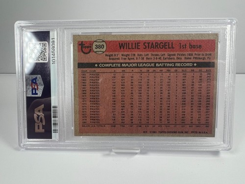 SIGNED 1981 Topps - #380 Willie Stargell PSA AUTO 9 AUTOGRAPH AU - Picture 2 of 2