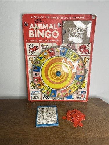 1970s Vintage Animal Bingo with Selection Wheel Spinner, Cards and Markers