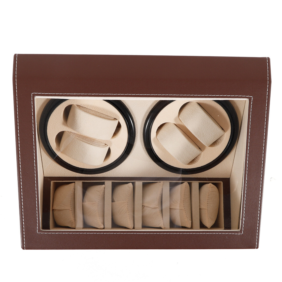 Scatola Porta Orologi Tempo Carica Automatica Watch Winder Box 4 +6 case brown - Zdjęcie 11 z 11