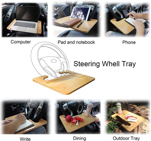 2 in 1 Auto Lenkrad Schreibtisch Bambus Lenkrad Tablett Auto Laptop Essenstisch - Bild 8 von 12