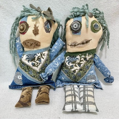Scrappy Monster Doll Duo Western Twist Upcyled handmade embroidered Hedgehogs! - Picture 9 of 9