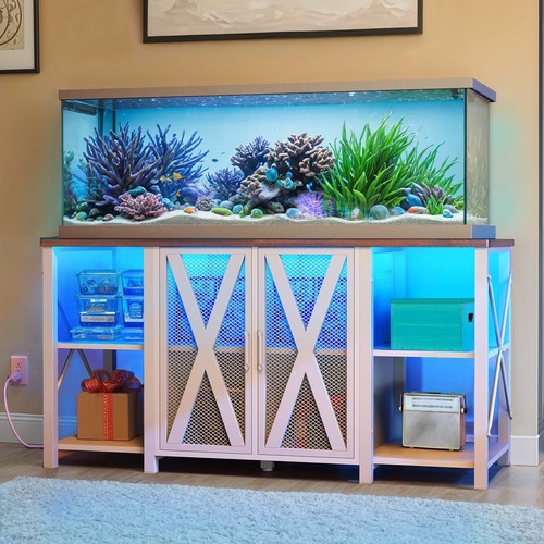 120 Gal Aquarium Stand Terrarium Fish Tank Cabinet LED Light & Charging Station - Picture 6 of 11
