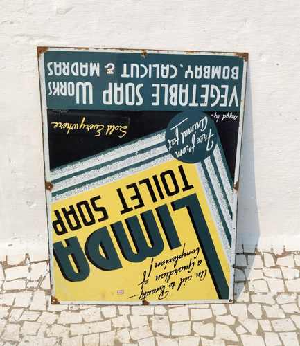 1940s Vintage Limda Toilet Soap Advertising Enamel Sign Board Rare Old EB374 - Foto 3 di 5