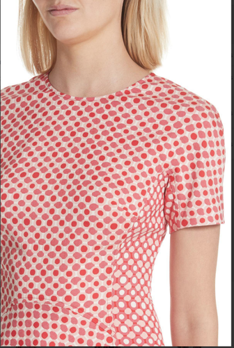 LELA ROSE POLKA DOT STRETCH JACQUARED SEAMED RED MULTI DRESS sz 4 - Picture 3 of 6