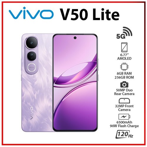 (New) VIVO V50 Lite 5G 8GB+256GB PURPLE Dual SIM Unlocked Android Mobile Phone - 第 1/5 張圖片