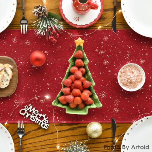 Snowman Christmas Birds Trees Table Runner, Seasonal Winter Xmas Holiday Kitchen - Picture 4 of 6