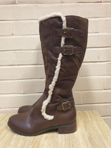 Evans Women's Brown Faux Fur Knee High Boots UK 7EEE - Picture 4 of 5