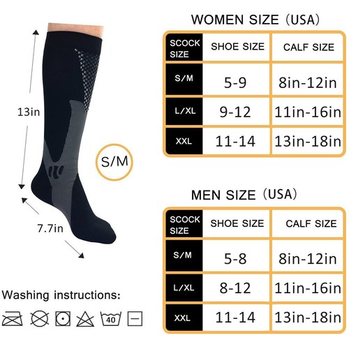 Wide Calf Circulation Knee Socks 20-30 mmhg For Running Athletic Nursing Travel - Picture 6 of 14