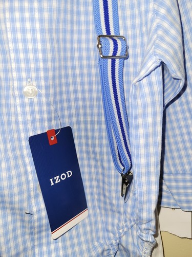 Izod Baby Boy's 3 Pc Outfit ~Blue Bodysuit, Suspenders, White Pants~ 12 Mo~ NWT - Picture 7 of 8