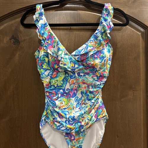 Ralph Lauren Damen Rüsche Paisley mehrfarbig 1-teiliger Badeanzug Größe 6. Neu ohne etikett - Bild 2 von 9