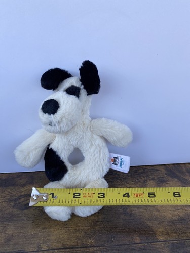 Jellycat Bashful Black Cream Puppy Soft Plush Baby Toy Ring Rattle Dog White 7” - Picture 3 of 7