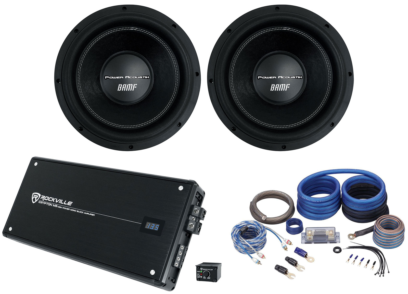 2 Power Acoustik BAMF-124 12 автомобильных сабвуферов DVC мощностью 3500 Вт моноусилитель Комплект усилителей 95390₽