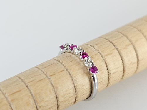 14K White Gold APX 1/3 CTW Genuine Round Ruby Diamond Ring SZ 8 (AM1082561) - Picture 8 of 8