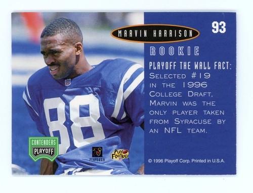 1996 Playoff Contenders Open Field Marvin Harrison #93 Rookie RC - Picture 2 of 2