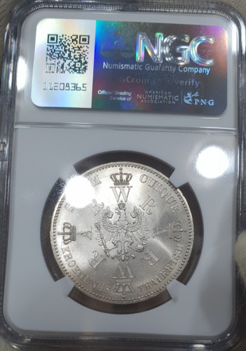 NGC MS 63 Prusia 1 Thaler 1861 Moneda de Plata Sin Cornatura Alemania Brillo Completo - Imagen 11 de 11
