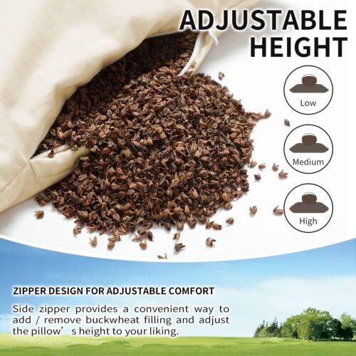 Adjustable Organic Buckwheat Pillow 16x22 - Firm Support for Best Sleep Quality - Picture 4 of 9