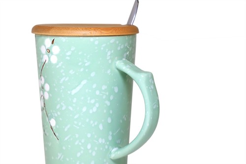 Ceramic Mug Sakura Floral Design with Spoon and Wood Lid - Picture 5 of 20