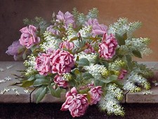 flowers pink roses lilacs Accent Tile Mural Kitchen Wall Backsplash Ceramic 8x6