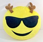 Cool Sunglasses & Reindeer Antlers Emoji Pillow Xmas Christmas Plush 14"