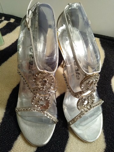 Sexy-women Celeste silver diamond open toe stiletto heels size 5.5 - Picture 4 of 11