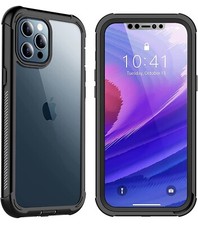 iPhone 12 Pro Max Case Waterproof Built-in Screen Protector Black Clear