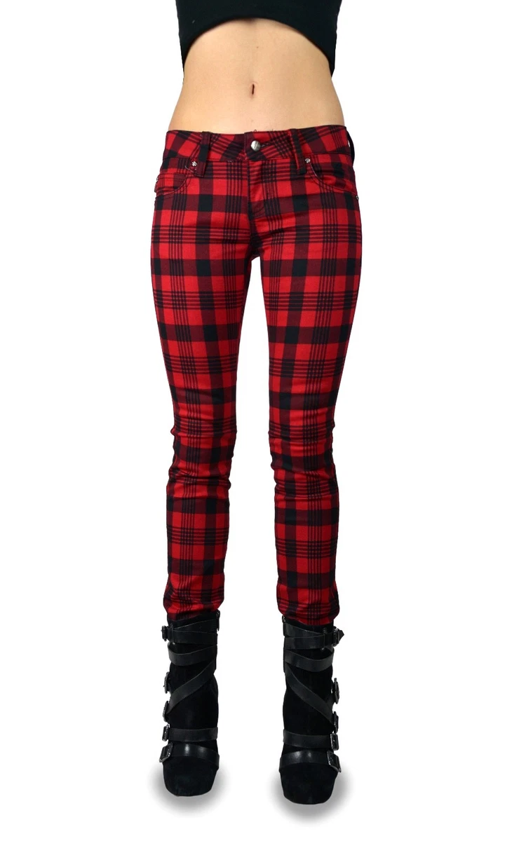 Red and black plaid skinny jeans sale
