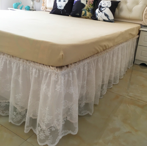 Bed Skirt Double Layer Lace Ruffle Elastic Fitted Sheet Valance Comfort White H1 - Picture 2 of 20