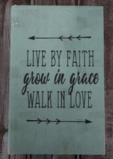 Decorative Wooden Faux Book Storage Box Mint Green "Faith Grace Love"