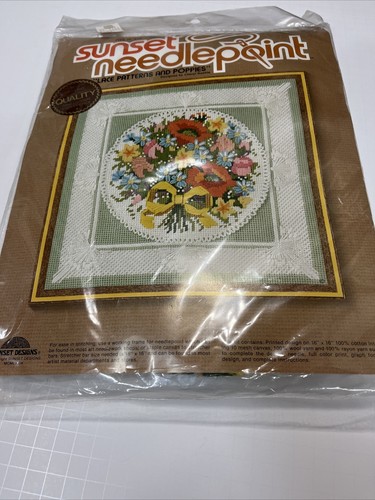 Vintage Sunset Needlepoint Kit Lace And Poppies Longstitch 6245 Pure Wool Rare - Bild 7 von 7