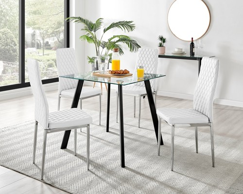 Seattle Glass and Black Leg Square Dining Table & 4 Milan Chrome Leg Chairs - Picture 6 of 71