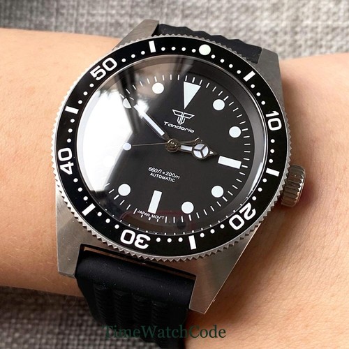 Reloj automático de buceo para hombre Tandorio 300m 41 mm cristal zafiro PT5000/NH35 negro - Imagen 15 de 17